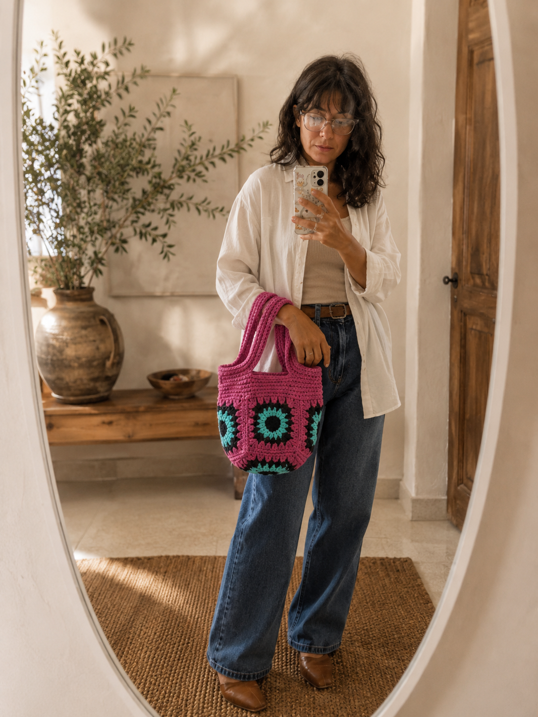 fuchsia crochet bag handamade