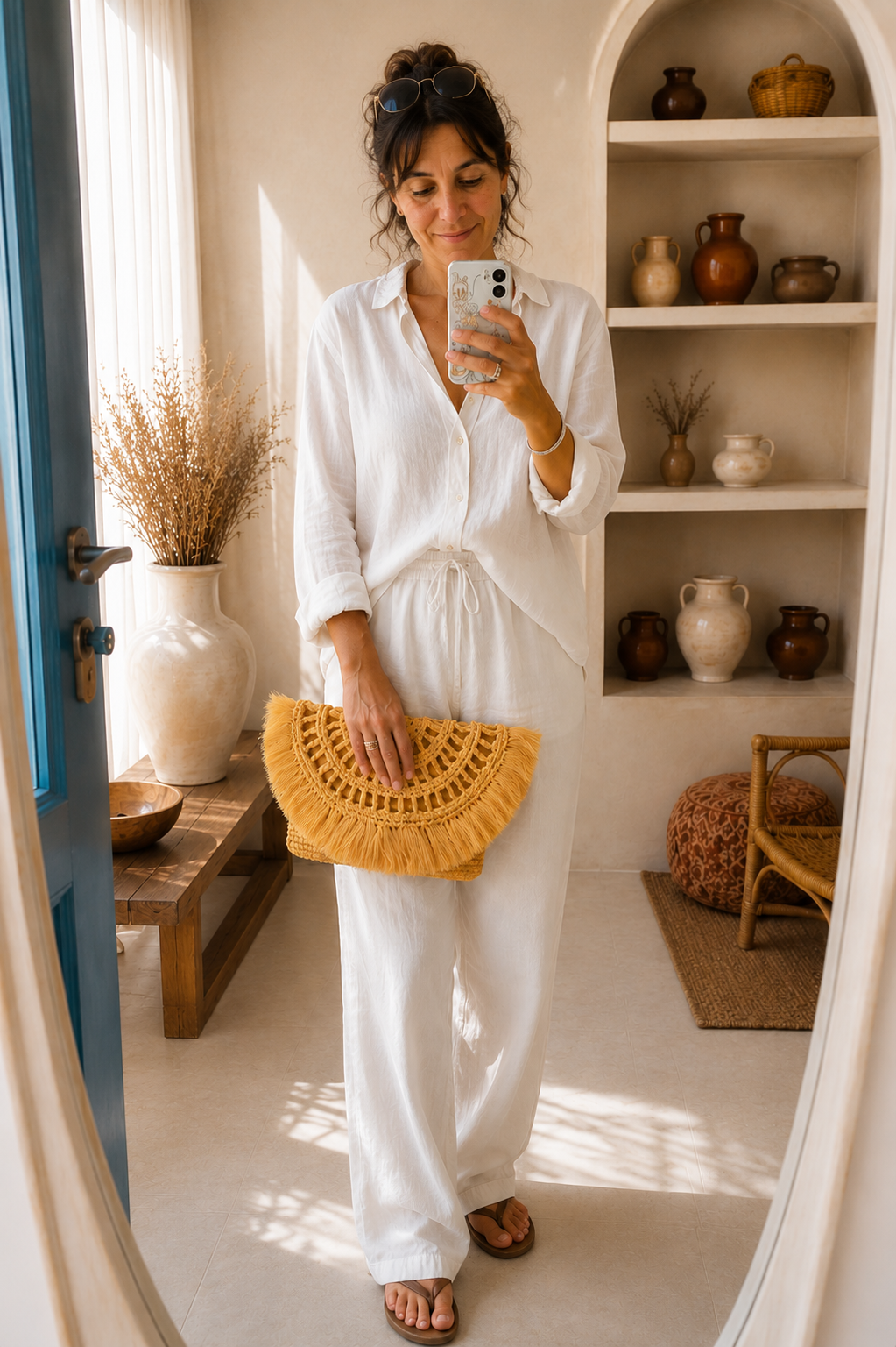 Mustard Raffia Crochet Clutch Bag - immagine 2