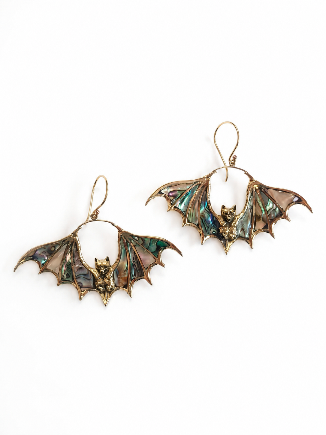 Nocturne – Abalone Bat Brass Earrings - immagine 3