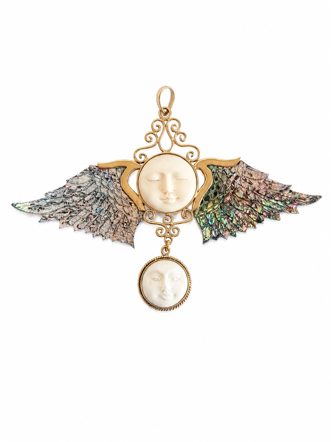 Celestial Guardian – Abalone & Mother of Pearl Wing Pendant