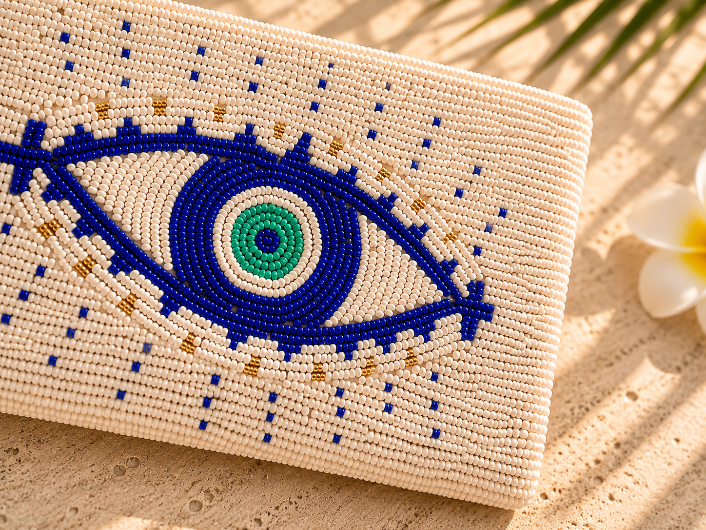 Aegean Eye – Hand-Beaded Evil Eye Clutch - immagine 3