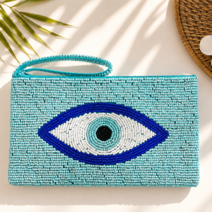 Azure Eye – Turquoise Hand-Beaded Clutch