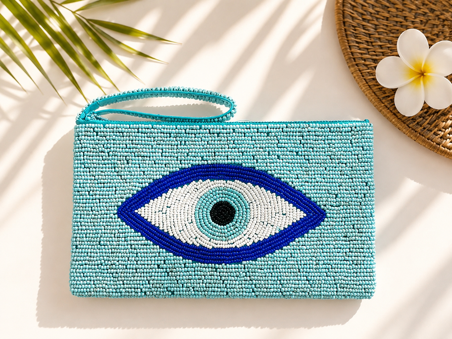 Azure Eye – Turquoise Hand-Beaded Clutch