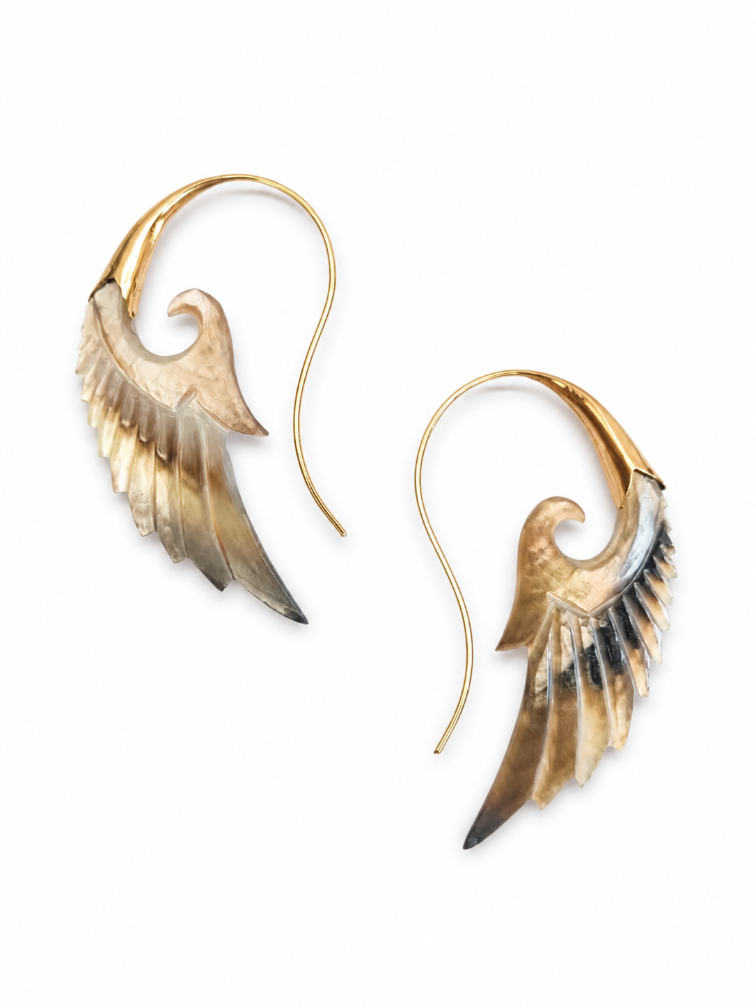 Aella – Carved Mother of Pearl Wing Earrings