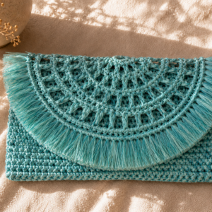 Turquoise Raffia Crochet Clutch Bag