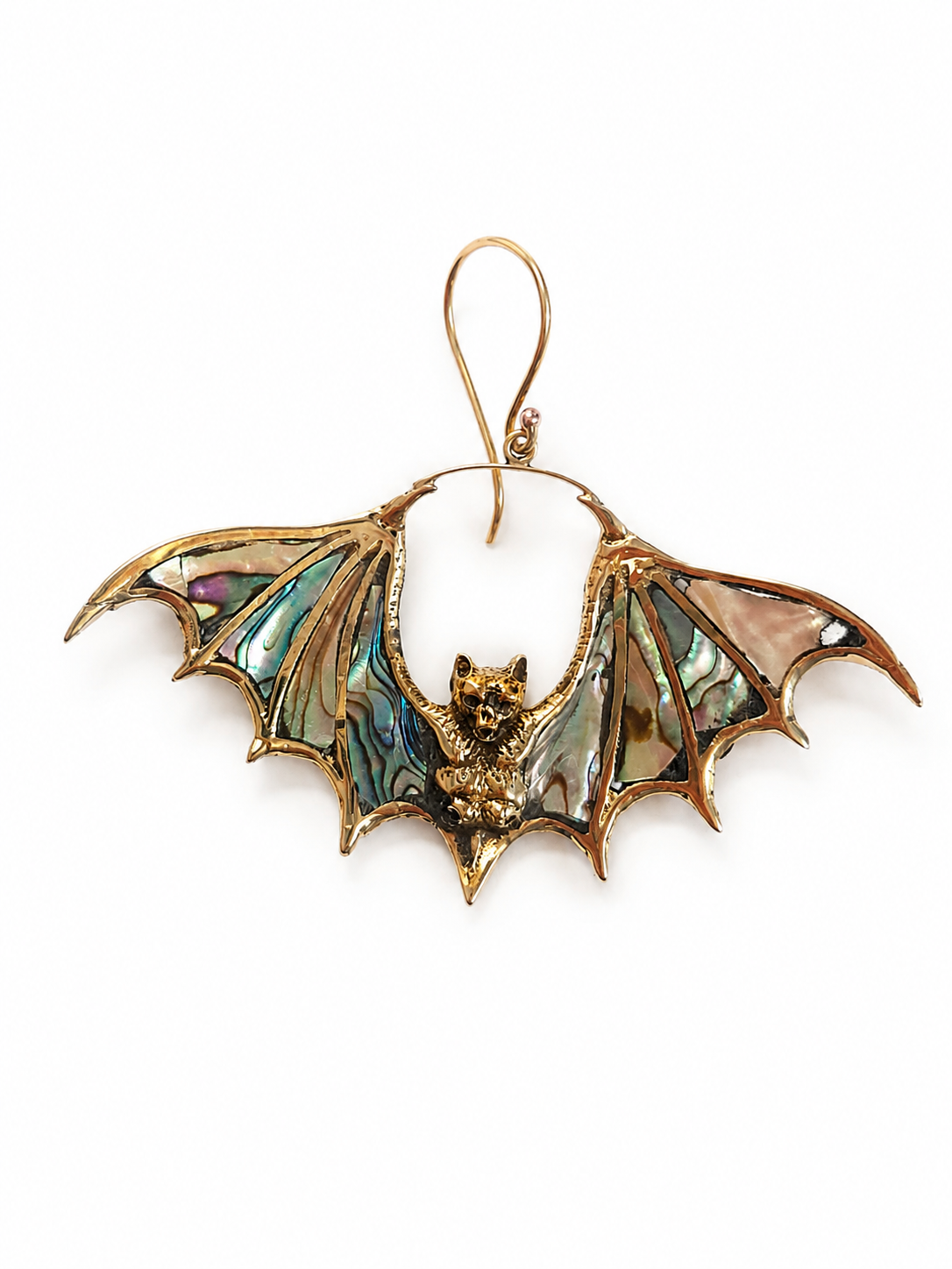 Nocturne – Abalone Bat Brass Earrings