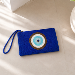 Nazar Blue – Hand-Beaded Evil Eye Clutch
