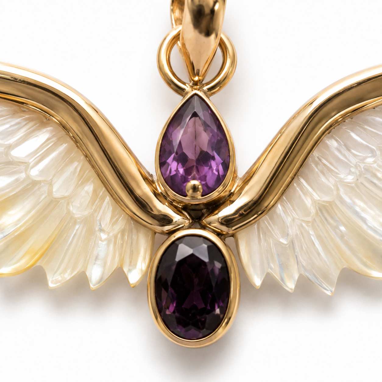 Celestia – Mother of Pearl & Amethyst Wing Pendant - immagine 3