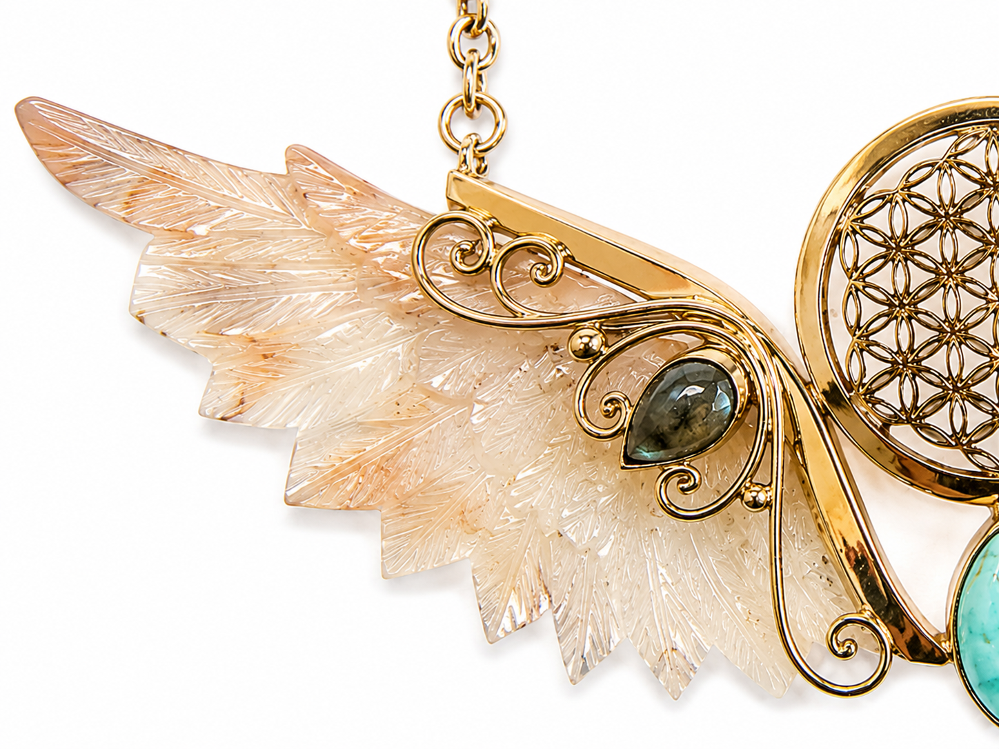 Amara Wings – Mother of Pearl & Brass Statement Necklace - immagine 4