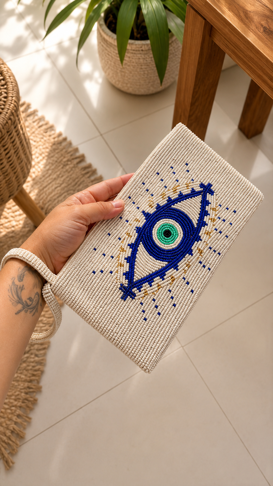 Aegean Eye – Hand-Beaded Evil Eye Clutch - immagine 5