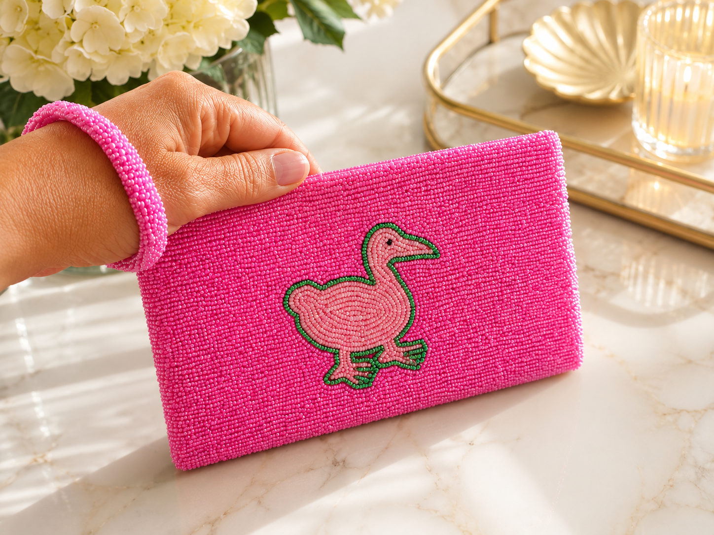 Pink Goose – Hand-Beaded Clutch - immagine 4