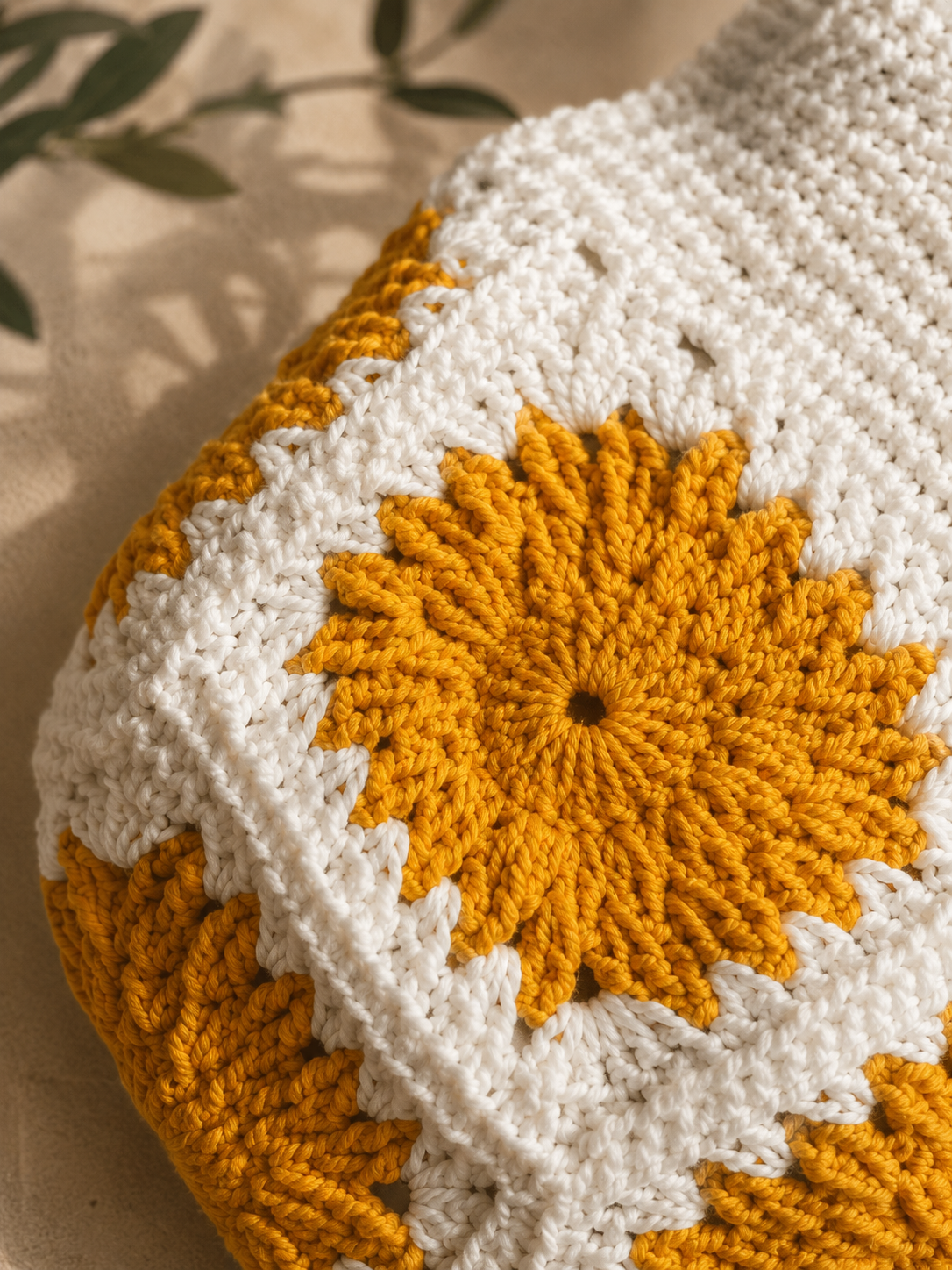 Marigold Crochet Bag – Handmade Ivory & Mustard Floral Tote - immagine 4