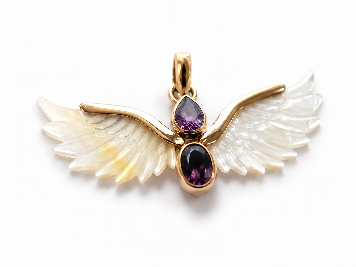 Celestia – Mother of Pearl & Amethyst Wing Pendant - immagine 4