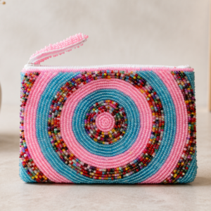 Kalea – Mini Pink & Turquoise Beaded Spiral Pouch