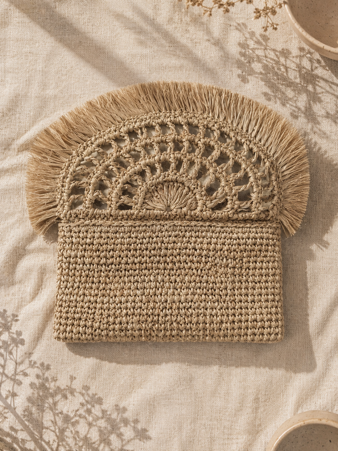 Natural Raffia Crochet Clutch Bag - immagine 4