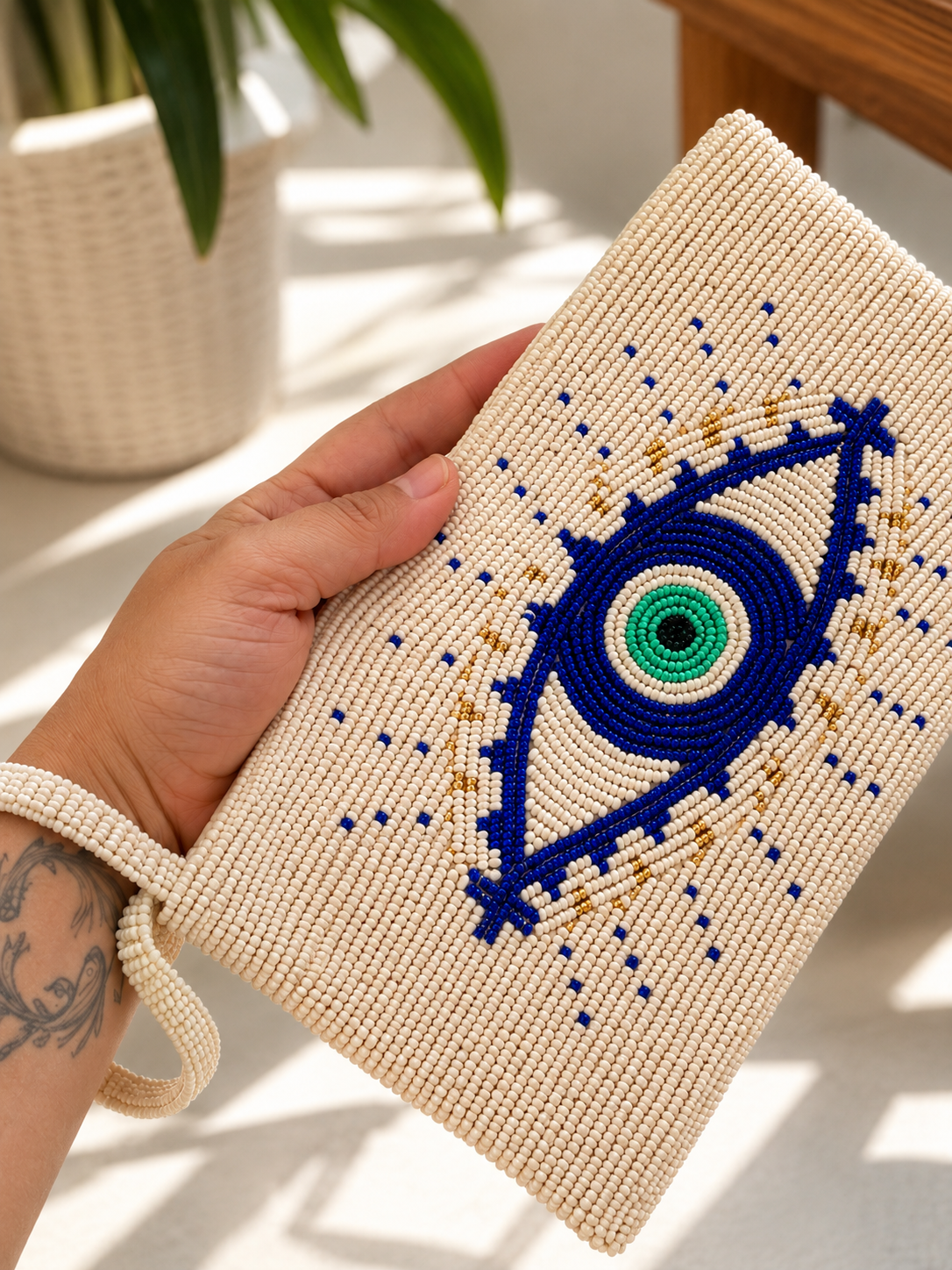 Aegean Eye – Hand-Beaded Evil Eye Clutch