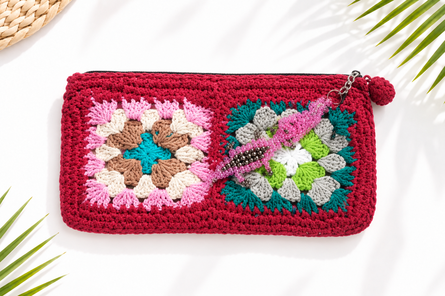 Zinnia Handmade Crochet Clutch with Beaded Lizard