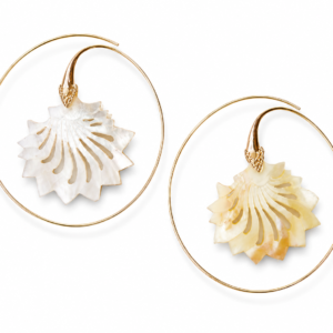 Alaya – Carved Mother of Pearl & Brass Hoop Earrings
