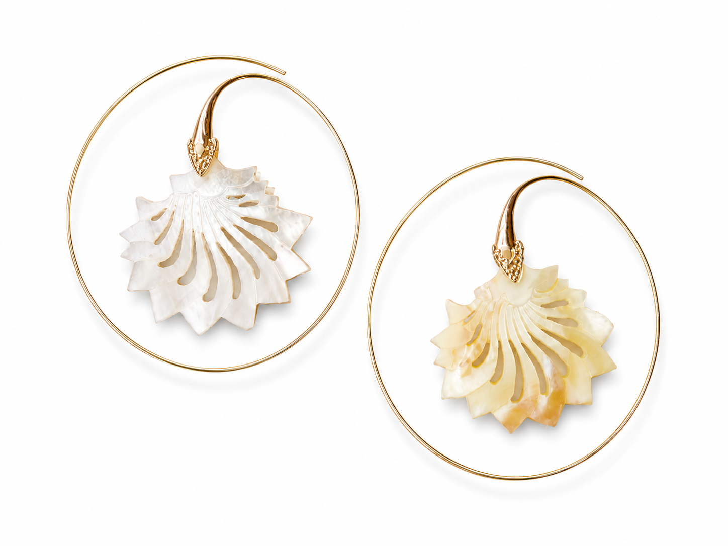 Alaya – Carved Mother of Pearl & Brass Hoop Earrings