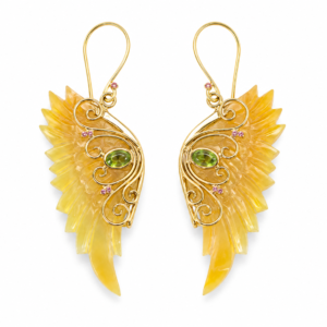 Solara Wings – Mother of Pearl & Green Gemstone Earrings