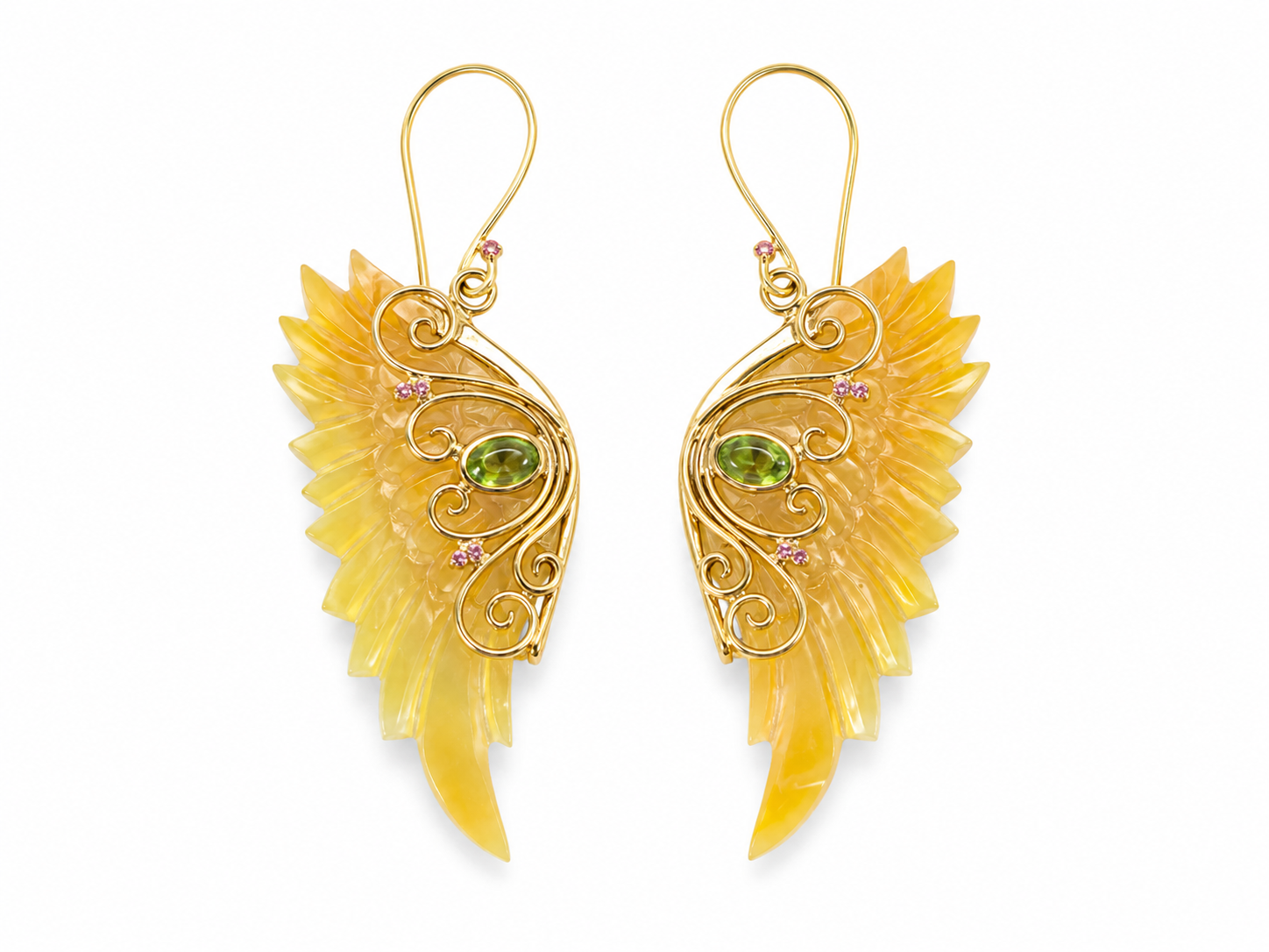 Solara Wings – Mother of Pearl & Green Gemstone Earrings