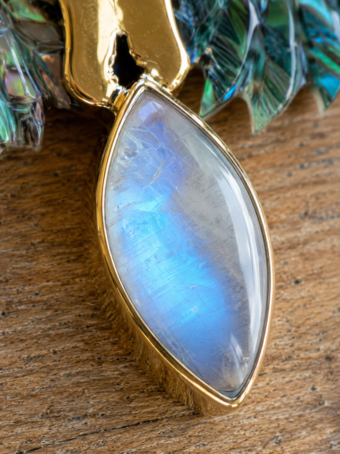 Aurea Wings – Abalone, Larimar & Labradorite Brass Pendant - immagine 6