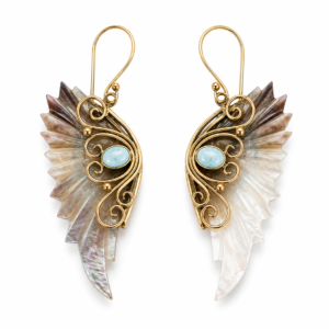 Aurelia Wings – Mother of Pearl & Turquoise Brass Earrings