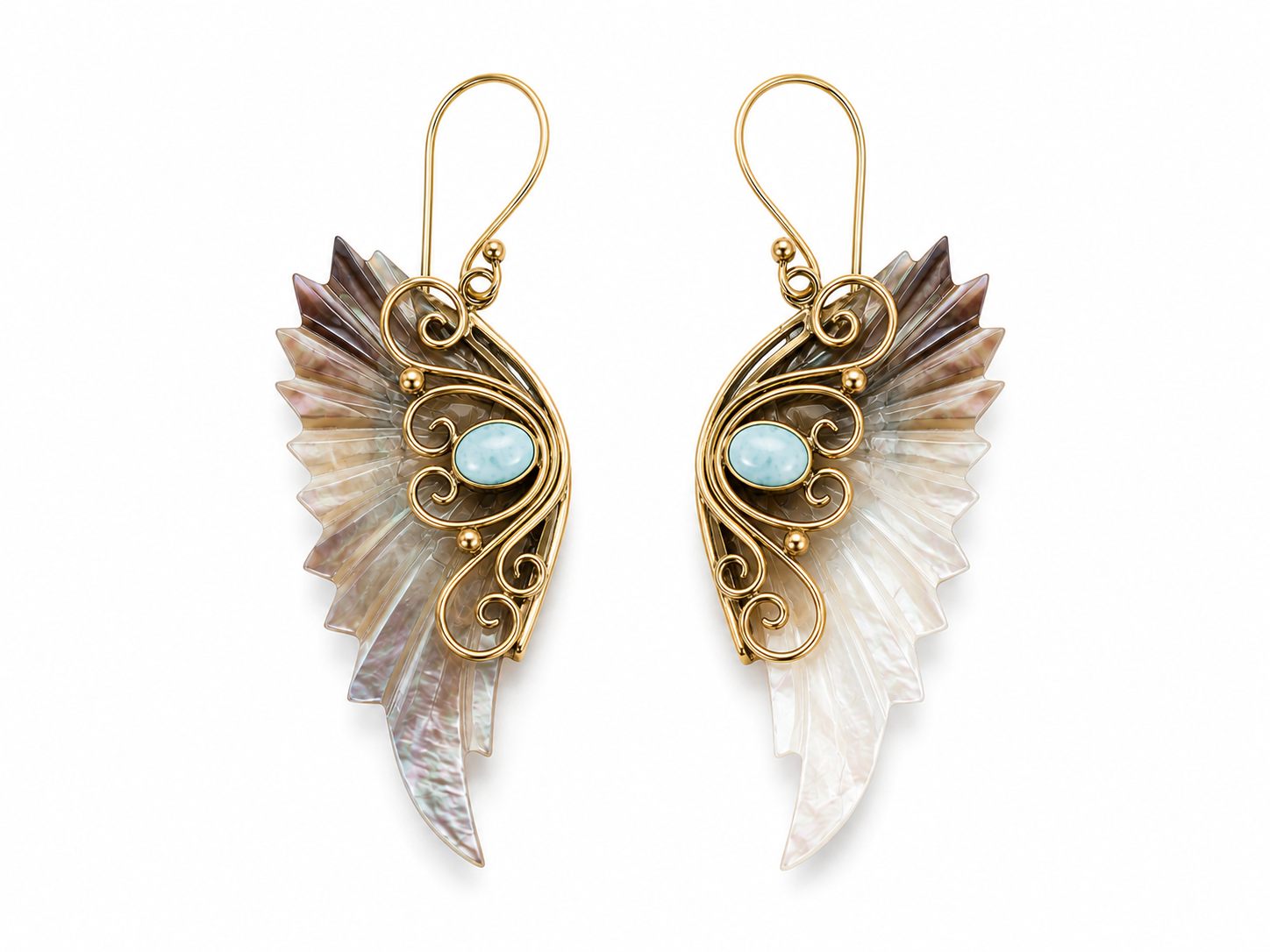 Aurelia Wings – Mother of Pearl & Turquoise Brass Earrings