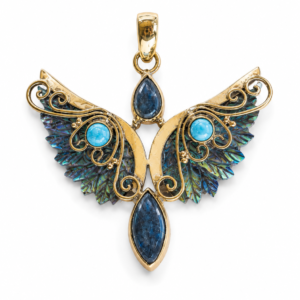 Azura Wings – Abalone, Larimar & Labradorite Brass Pendant
